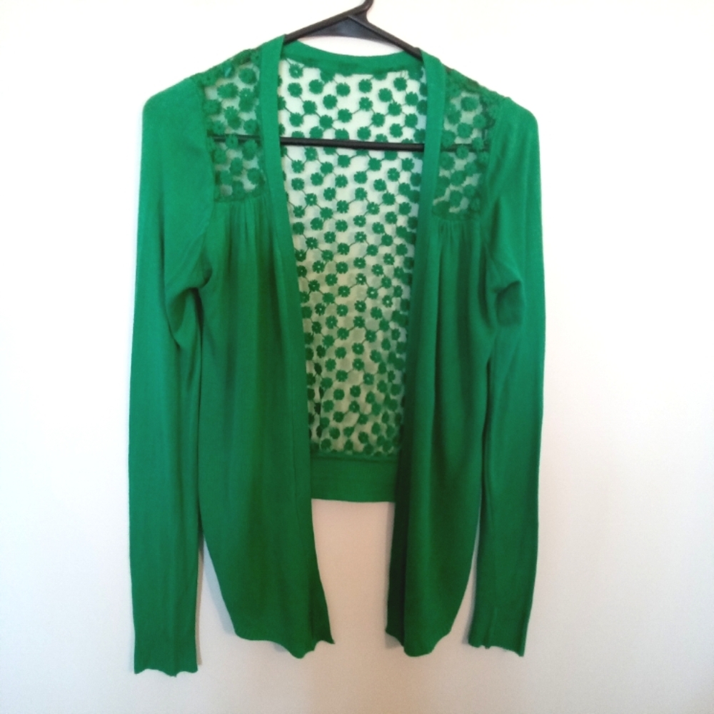 Open Waterfall Front Cardigan with Lace Back